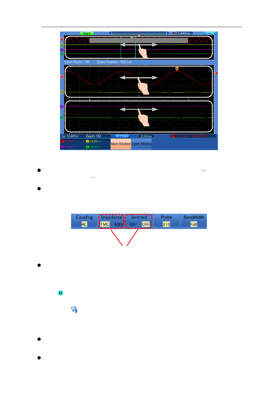 Other operations using touchscreen | OWON TDS Series User Manual | Page 26 / 82