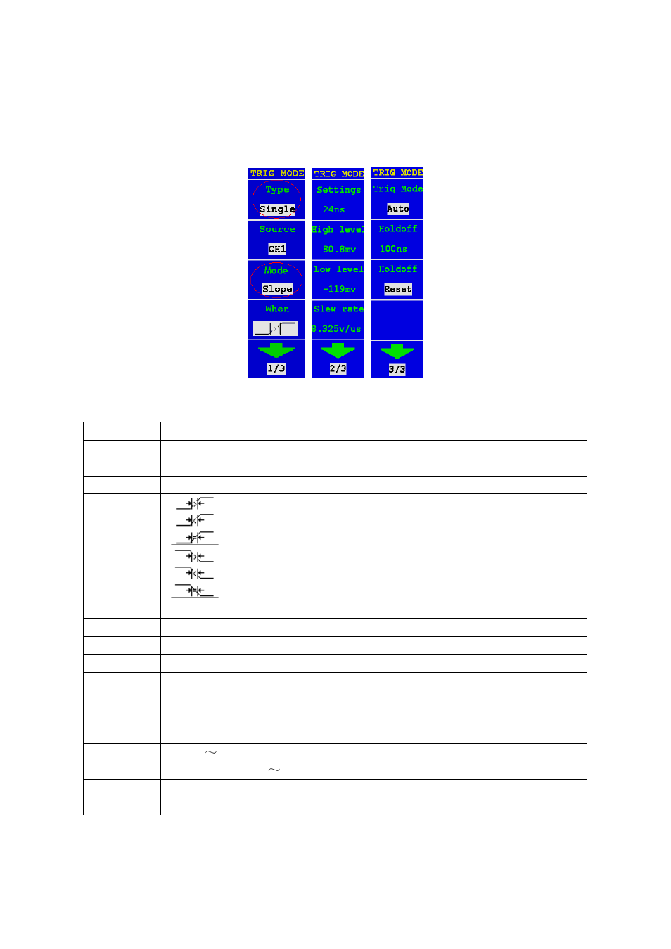 Alternate trigger, Slope trigger | OWON MSO Series User Manual | Page 47 / 112