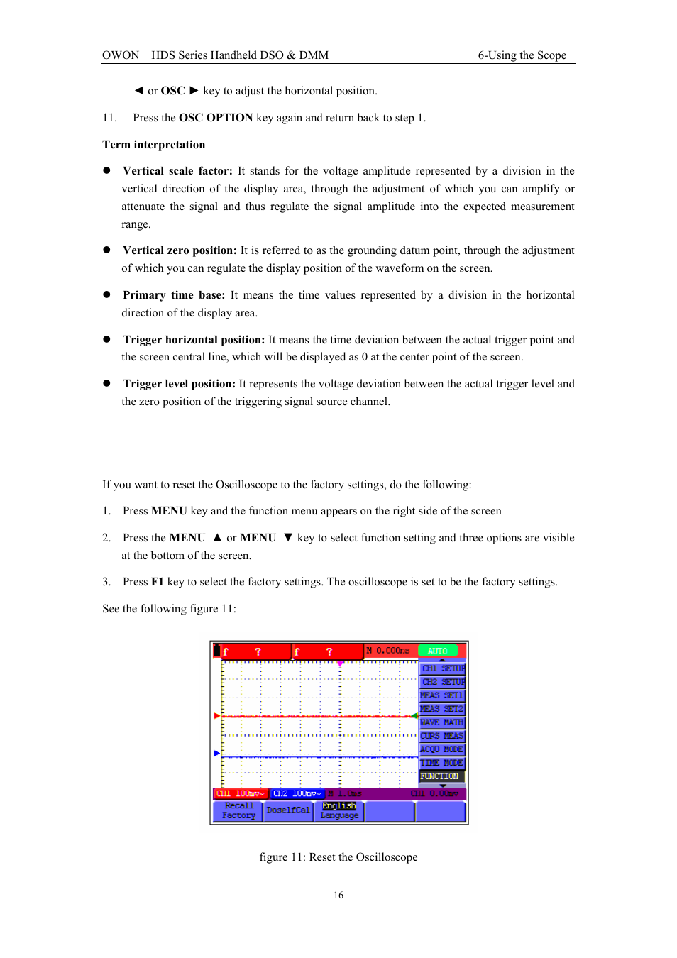 6 resetting the oscilloscope | OWON HDS Series User Manual | Page 24 / 72
