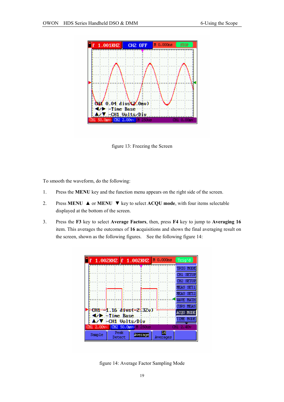12 using average for smoothing waveforms | OWON HDS Series User Manual | Page 27 / 72