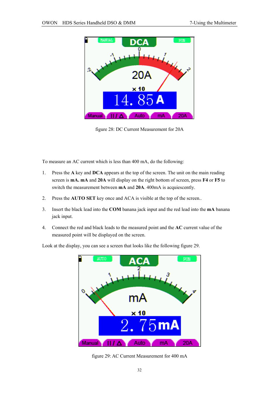 8 making an ac current measurement | OWON HDS Series User Manual | Page 40 / 72