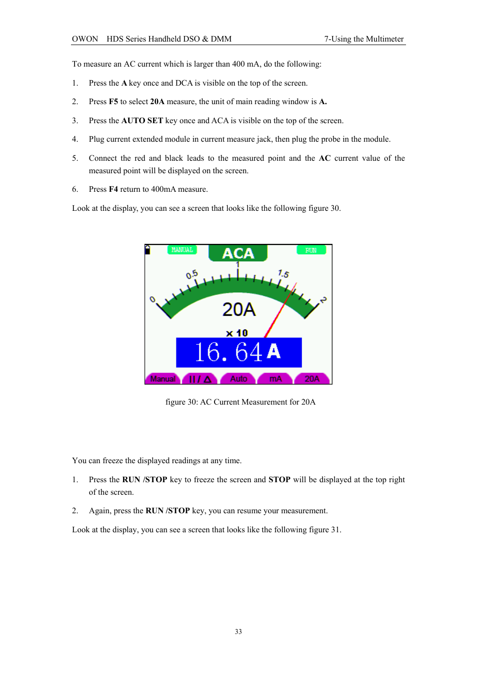 5 freezing the readings | OWON HDS Series User Manual | Page 41 / 72