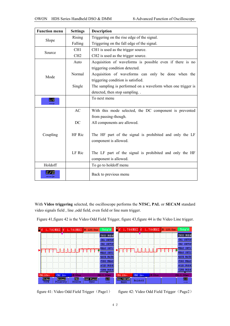 Description, 2 video triggering | OWON HDS Series User Manual | Page 50 / 72