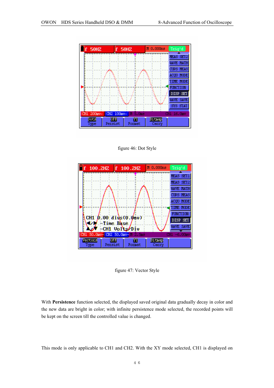 2 persistence, 3 xy mode | OWON HDS Series User Manual | Page 54 / 72