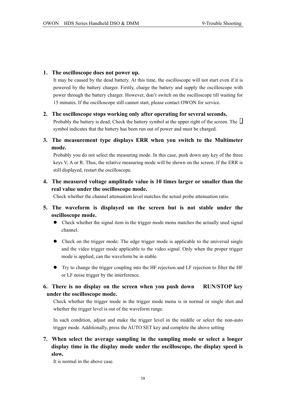 Trouble shooting | OWON HDS Series User Manual | Page 66 / 72