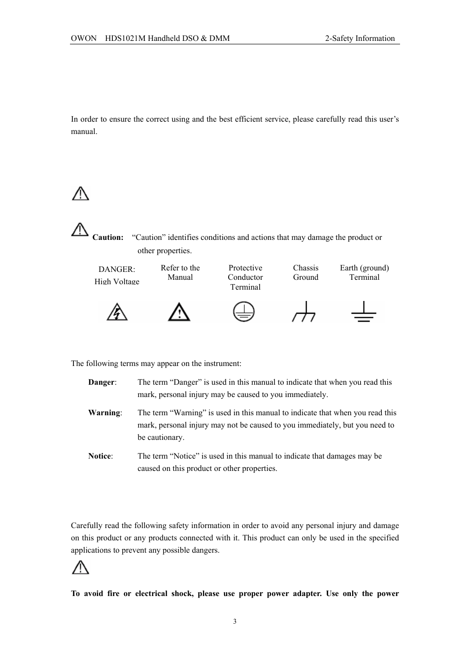 Safety information, 1 safety symbols, 2 safety terms | 2 general safety information | OWON HDS1021M User Manual | Page 10 / 64