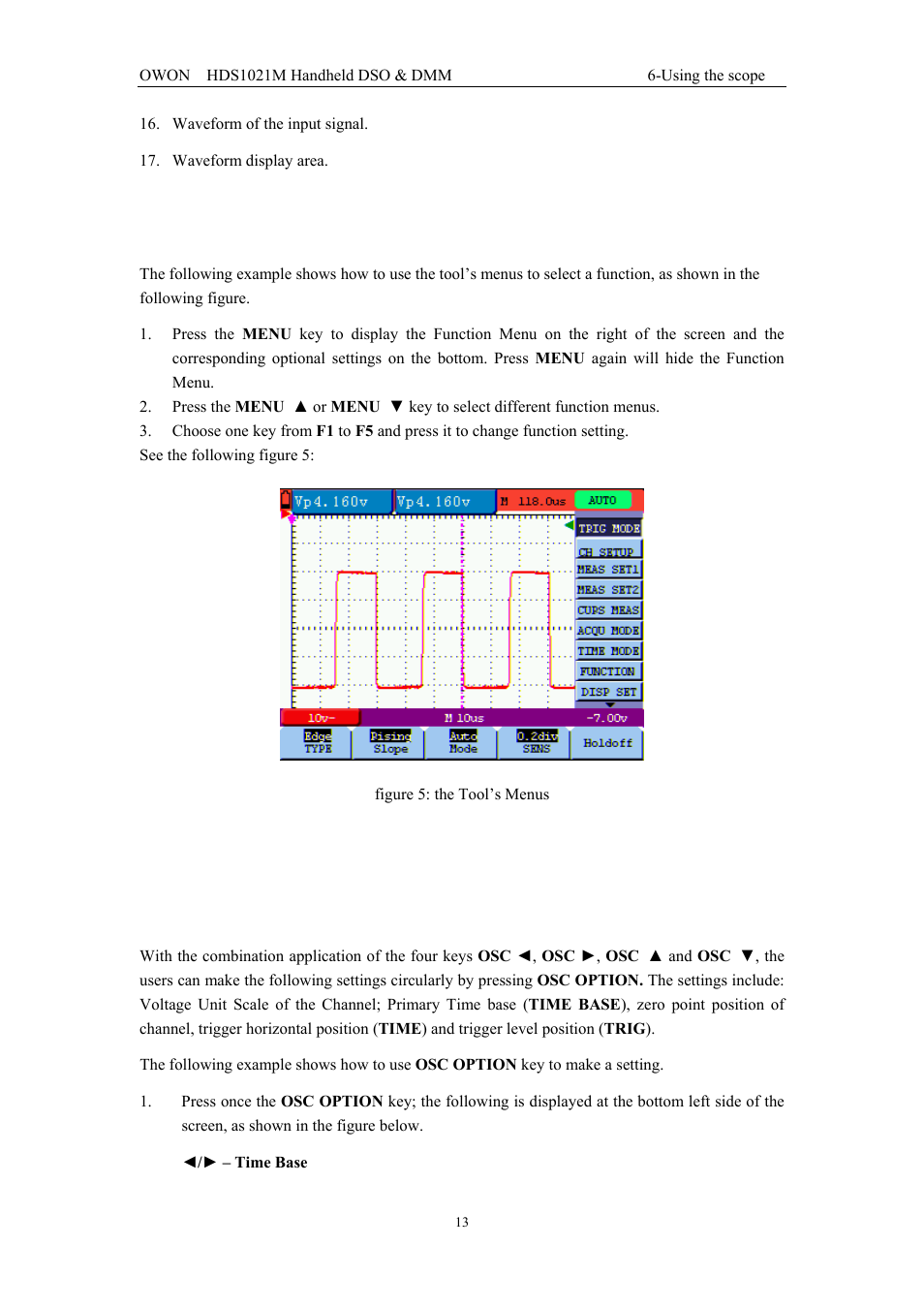 4 navigating a menu | OWON HDS1021M User Manual | Page 20 / 64