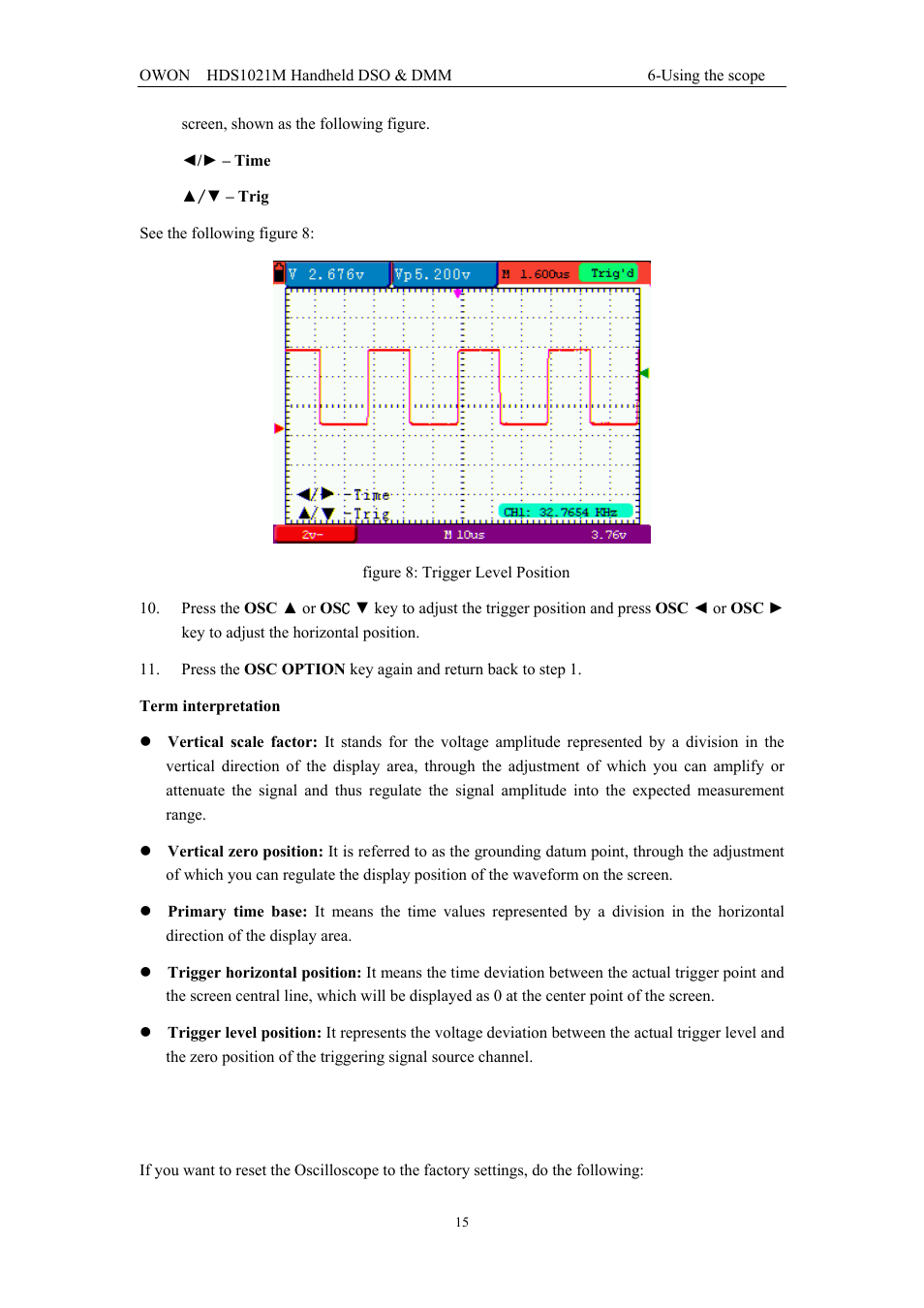 6 resetting the oscilloscope | OWON HDS1021M User Manual | Page 22 / 64