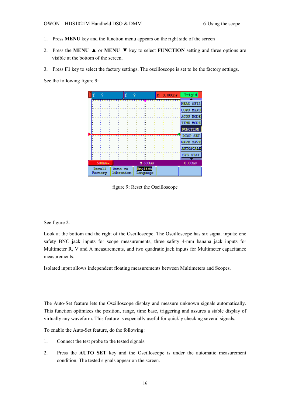 7 input connections, 8 displaying an unknown signal with auto set | OWON HDS1021M User Manual | Page 23 / 64