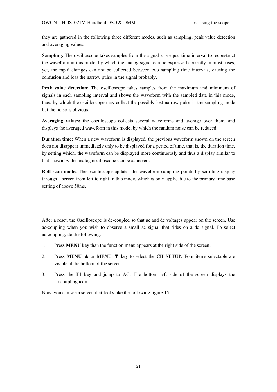 15 selecting ac-coupling | OWON HDS1021M User Manual | Page 28 / 64