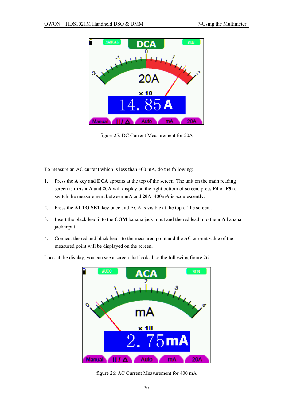 8 making an ac current measurement | OWON HDS1021M User Manual | Page 37 / 64