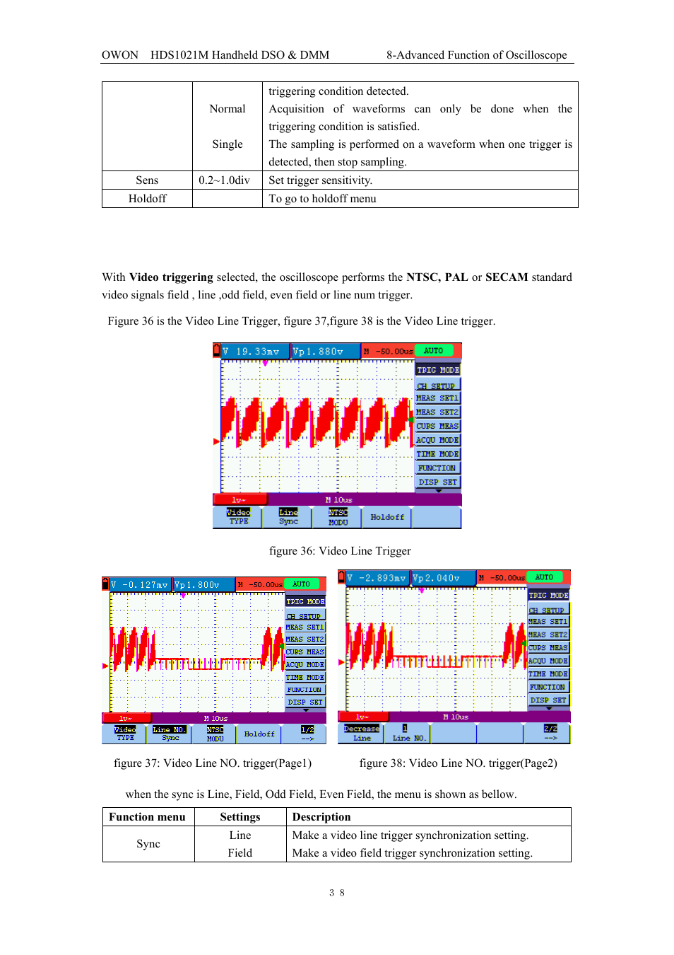 2 video triggering | OWON HDS1021M User Manual | Page 45 / 64