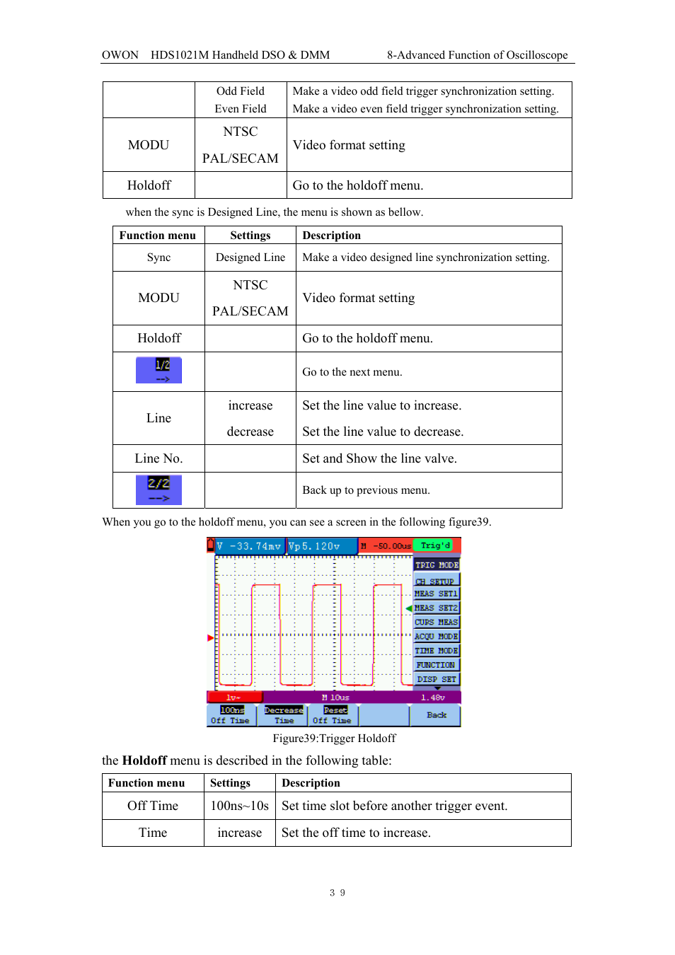 Description, 5 acquiring mode setting, 6 display setting | OWON HDS1021M User Manual | Page 46 / 64