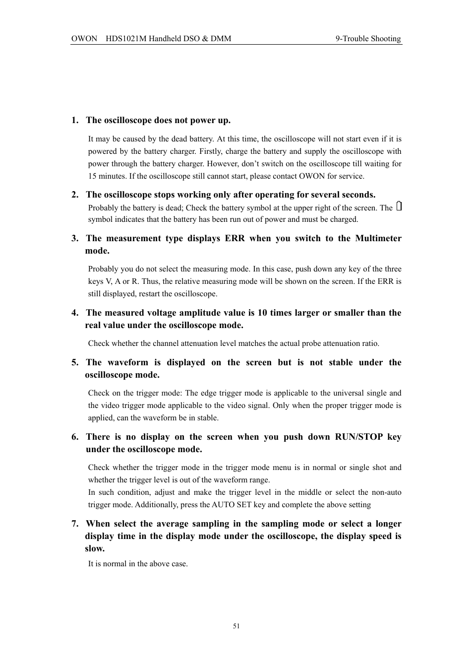 Trouble shooting | OWON HDS1021M User Manual | Page 58 / 64