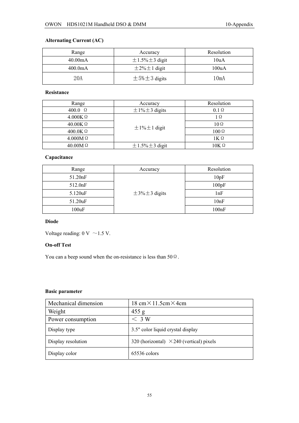 3 general specifications | OWON HDS1021M User Manual | Page 62 / 64