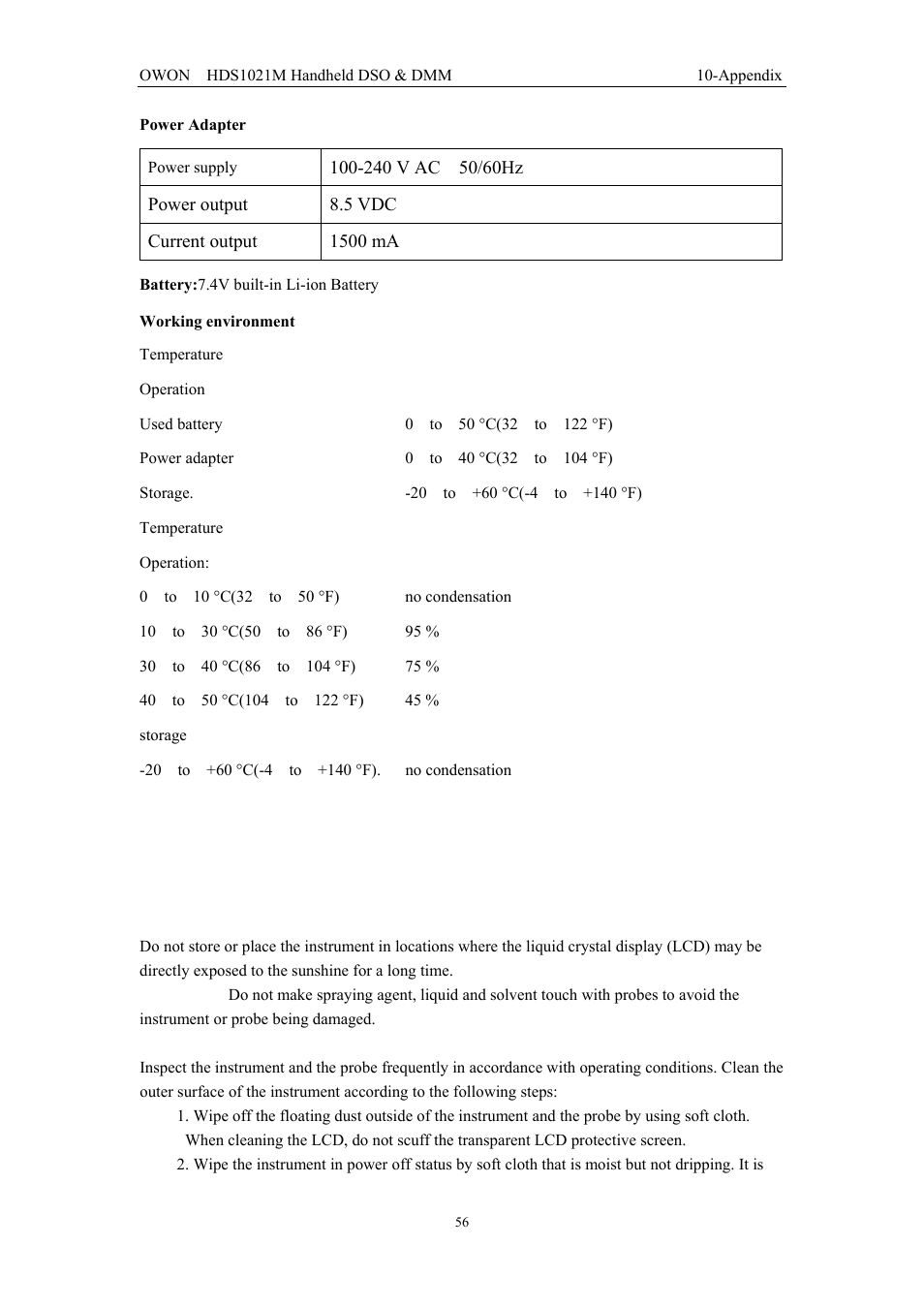 2 appendix b: maintenance and cleaning, 1 common maintenance | OWON HDS1021M User Manual | Page 63 / 64