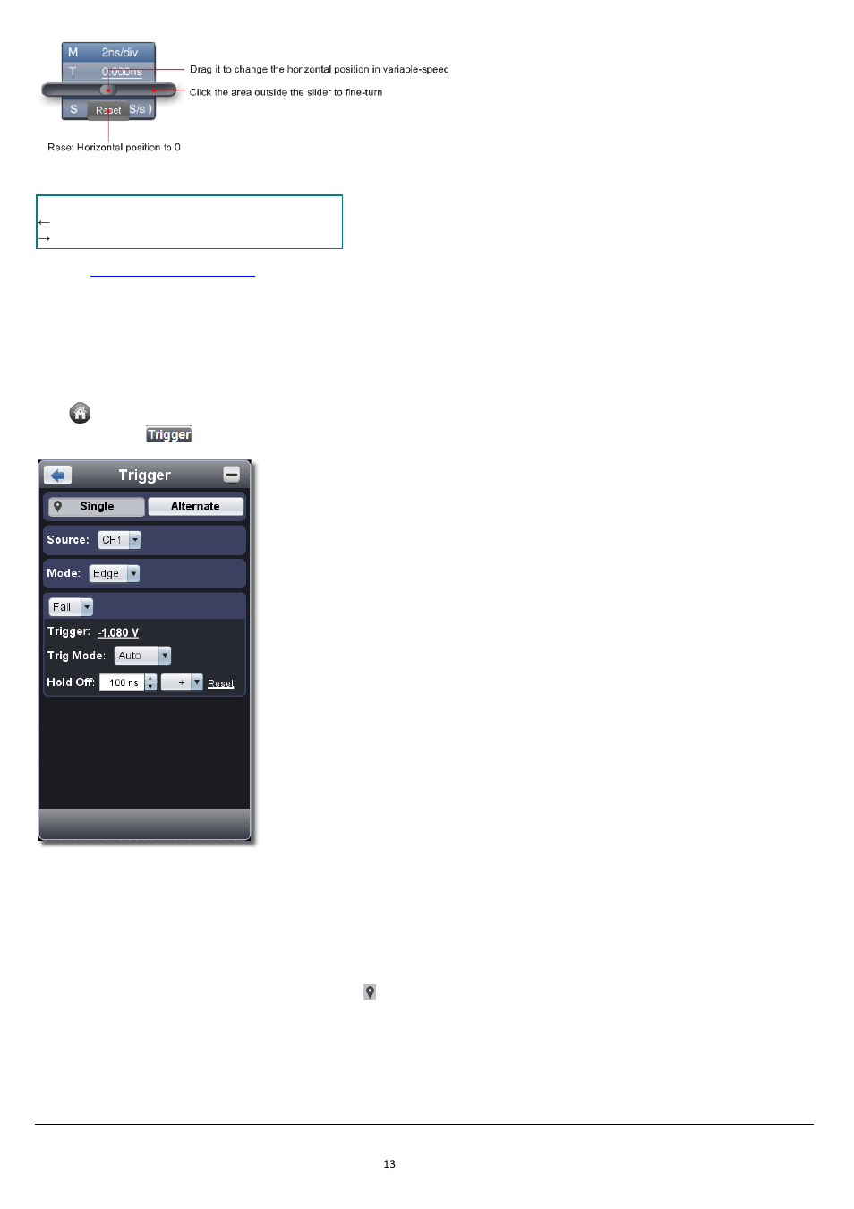 How to set the trigger system, Single trigger | OWON VDS Series User Manual | Page 17 / 40