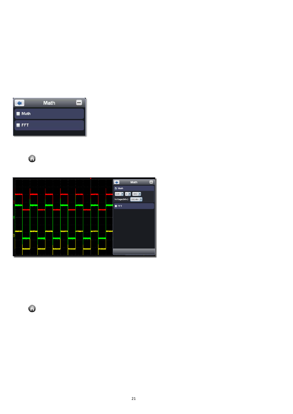 Use mathematical manipulation function | OWON VDS Series User Manual | Page 25 / 40