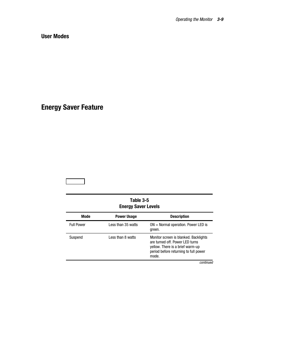 User modes, Energy saver feature | Compaq TFT 5000R User Manual | Page 39 / 56