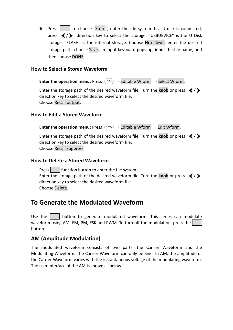 To generate the modulated waveform, Am (amplitude modulation) | OWON AG-S series User Manual | Page 25 / 52