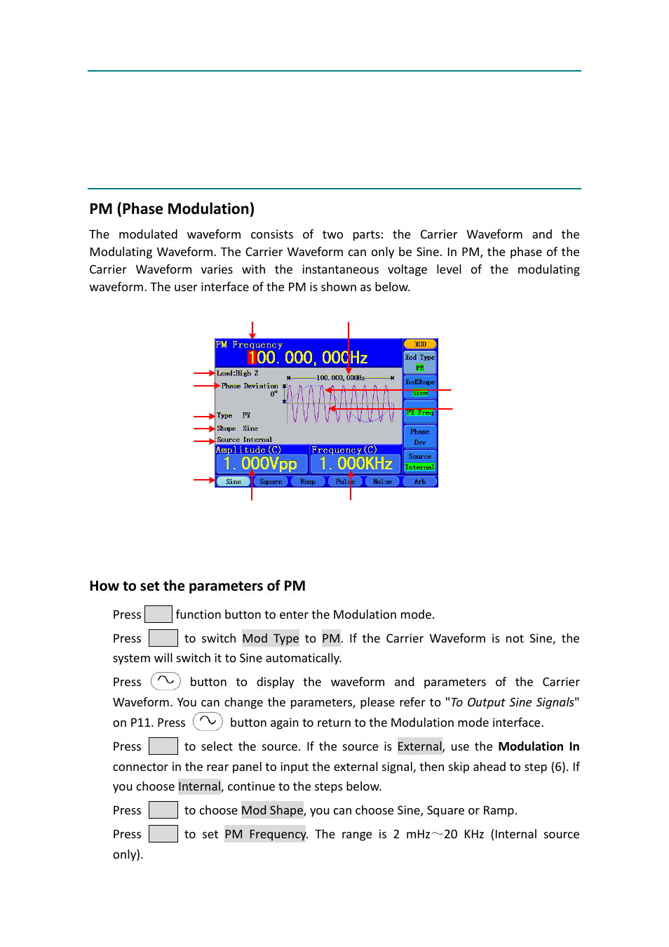 Pm (phase modulation) | OWON AG-S series User Manual | Page 28 / 52