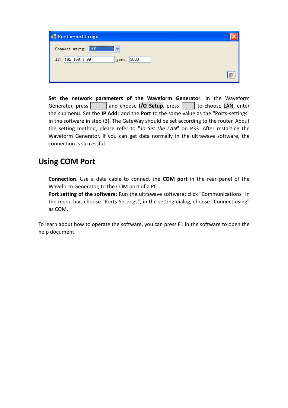 Using com port | OWON AG-S series User Manual | Page 45 / 52