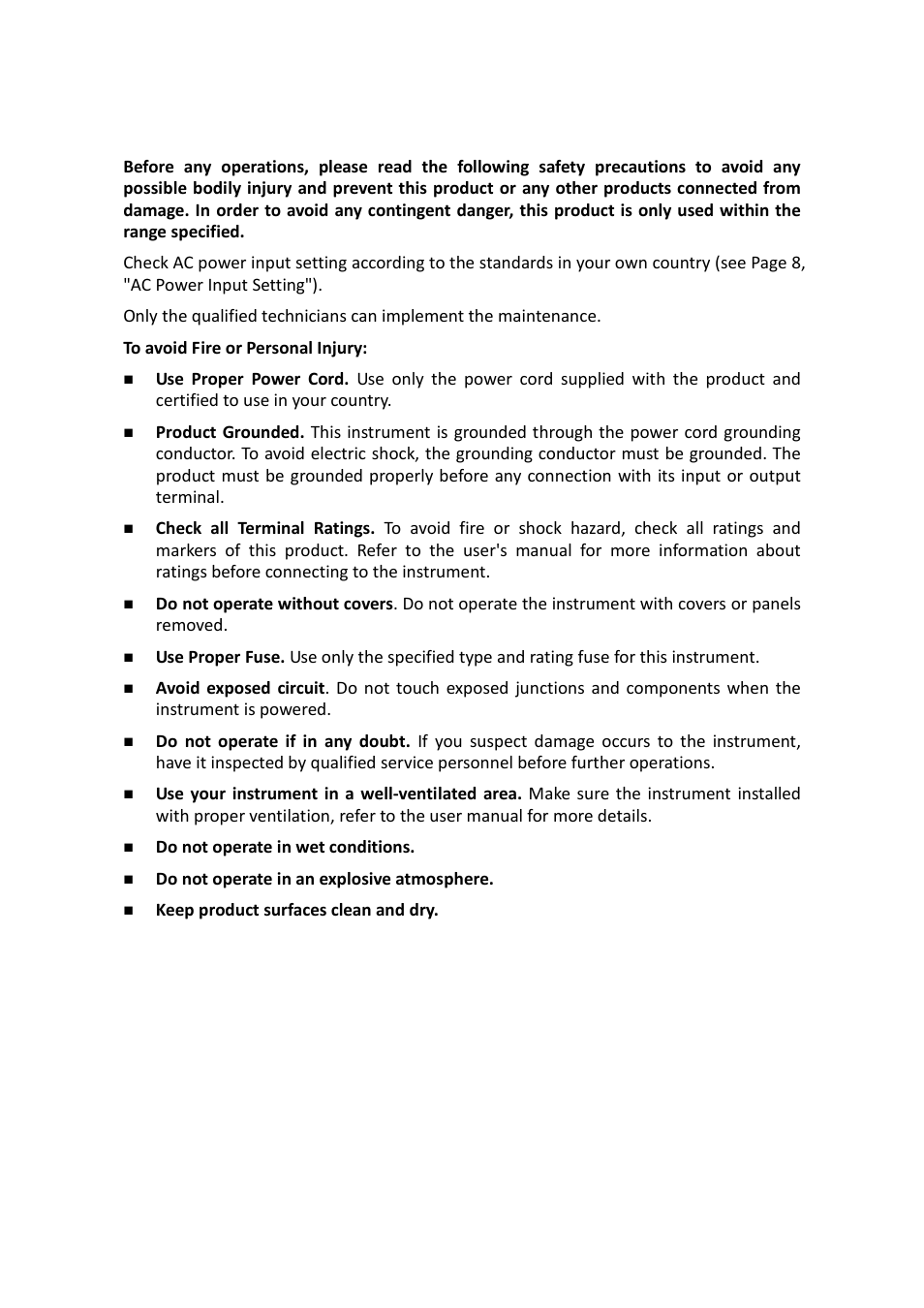 General safety requirements, General, Safety requirements | OWON AG-S series User Manual | Page 6 / 52