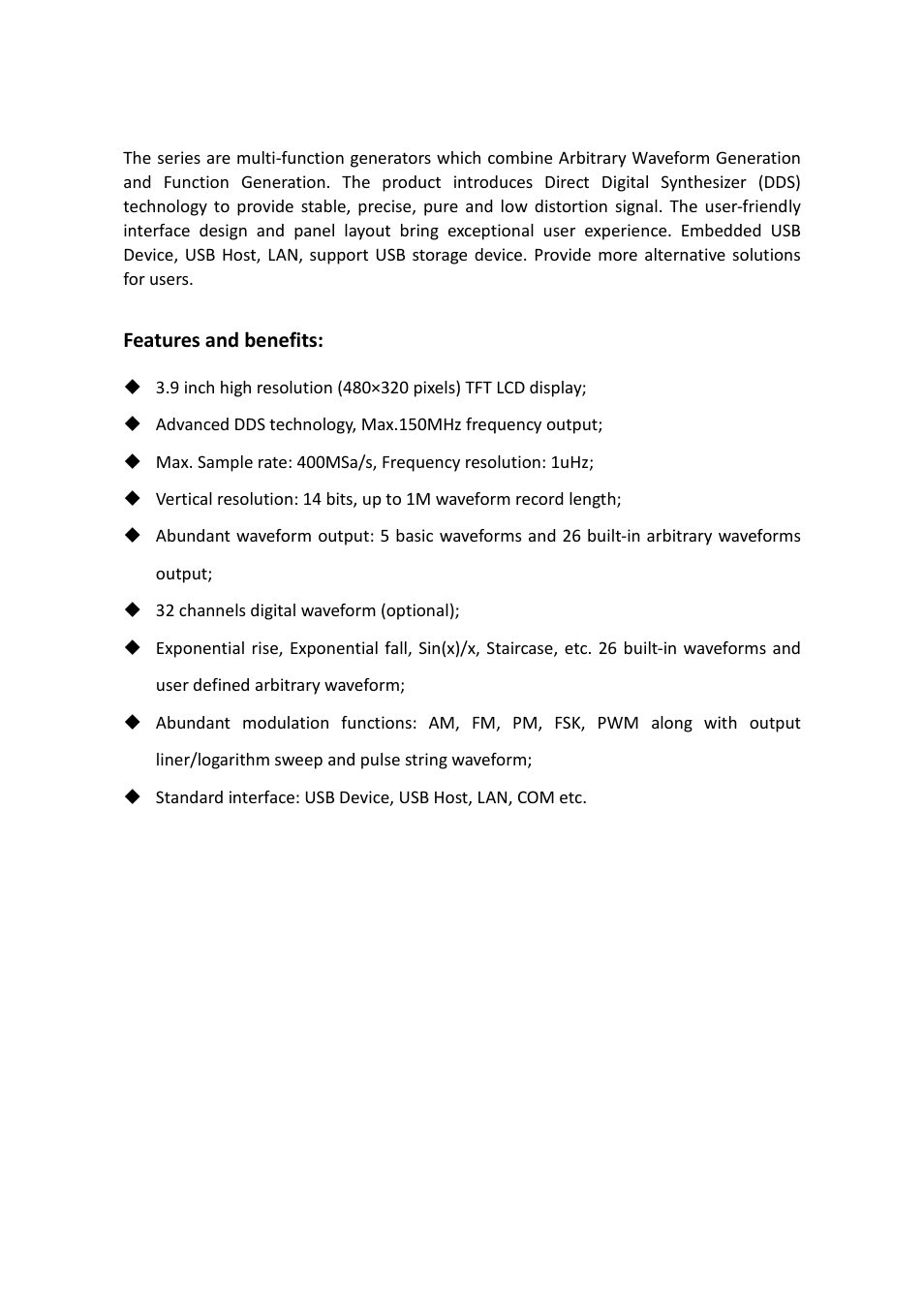 General characteristics | OWON AG-S series User Manual | Page 8 / 52