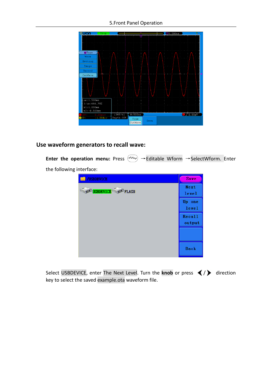 Use waveform generators to recall wave | OWON AG (-F) Series User Manual | Page 28 / 52