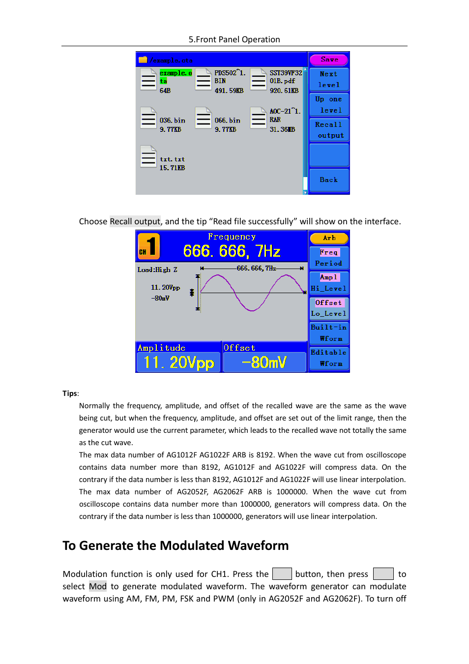 To generate the modulated waveform | OWON AG (-F) Series User Manual | Page 29 / 52