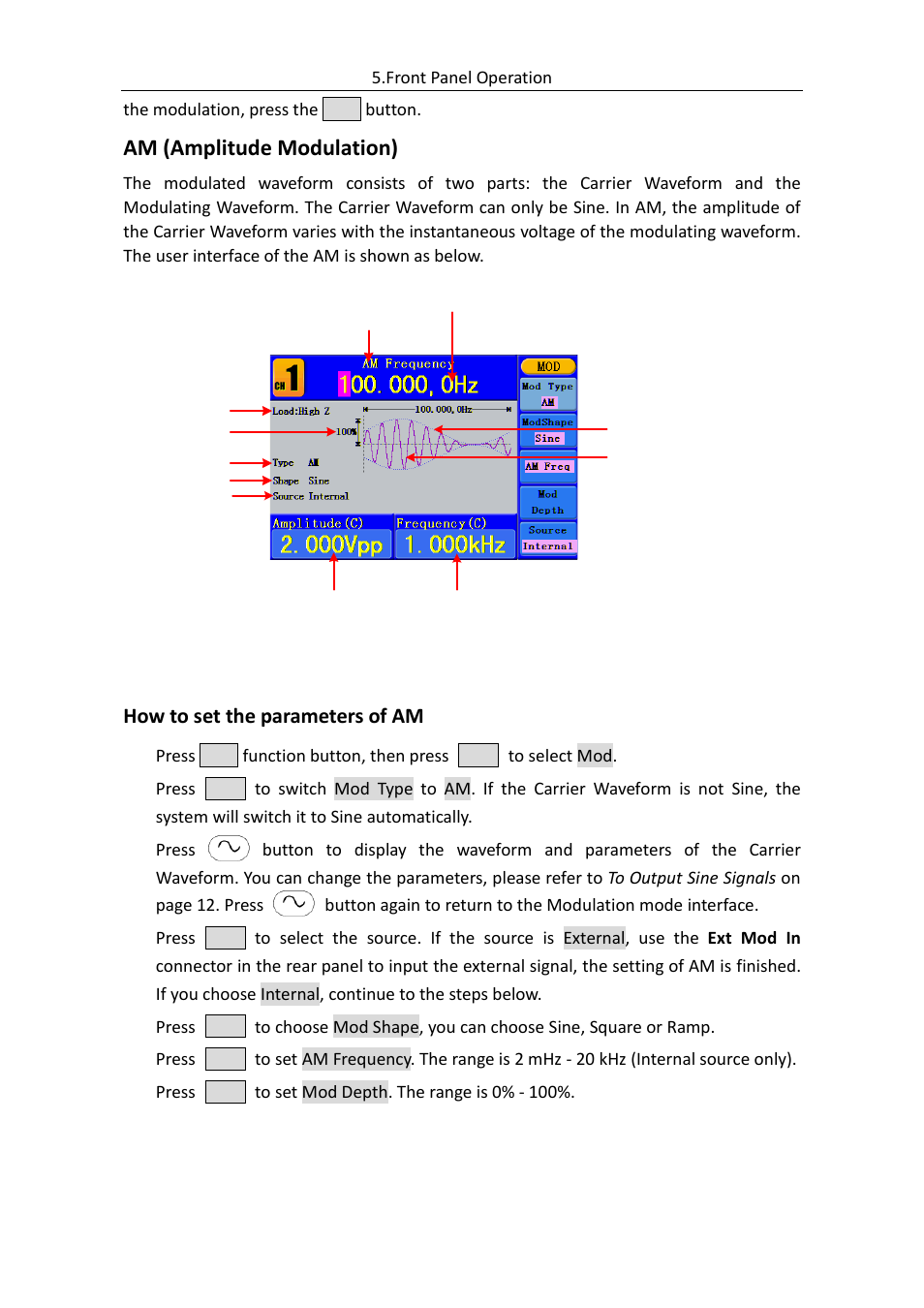 Am (amplitude modulation) | OWON AG (-F) Series User Manual | Page 30 / 52
