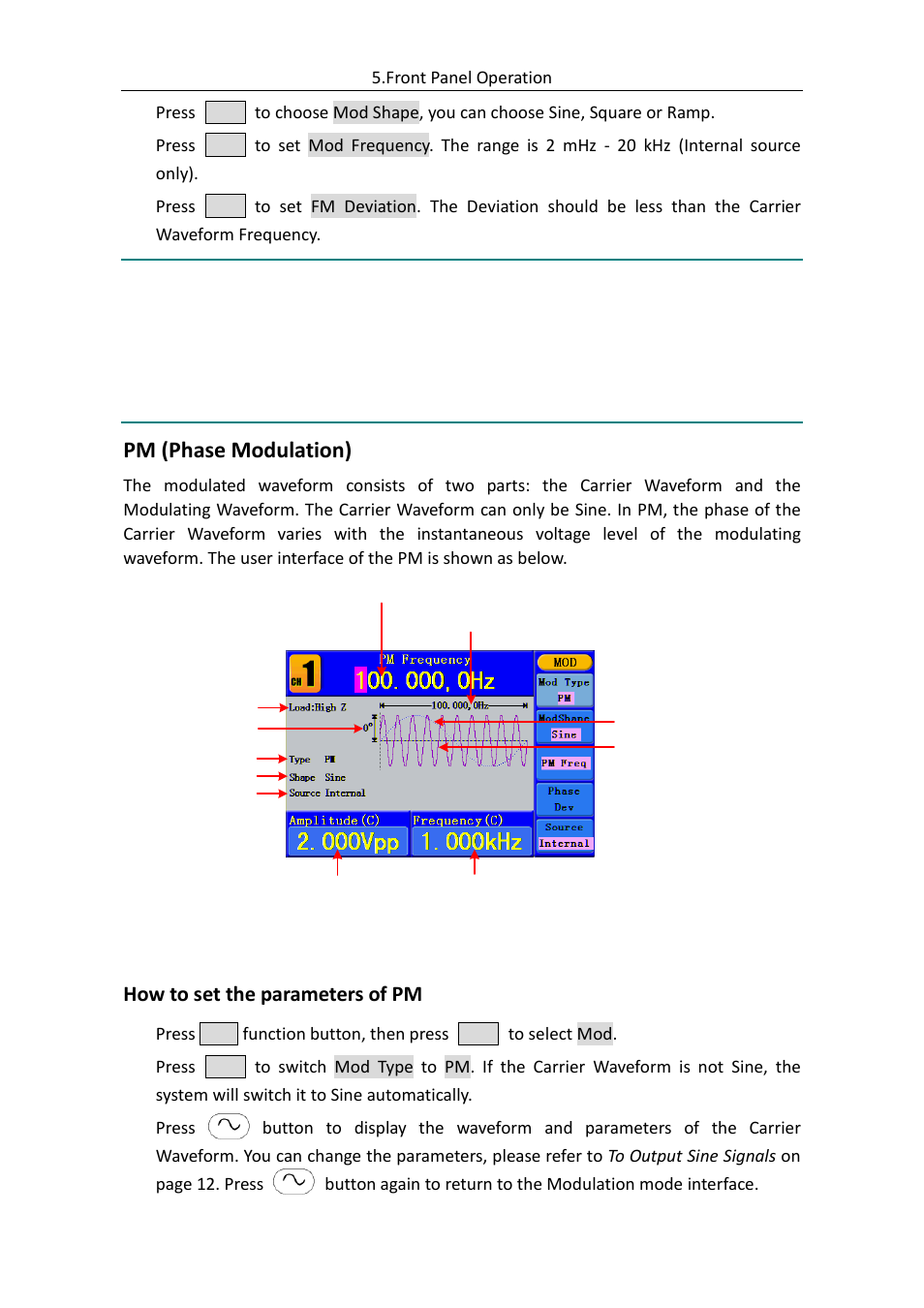 Pm (phase modulation) | OWON AG (-F) Series User Manual | Page 32 / 52