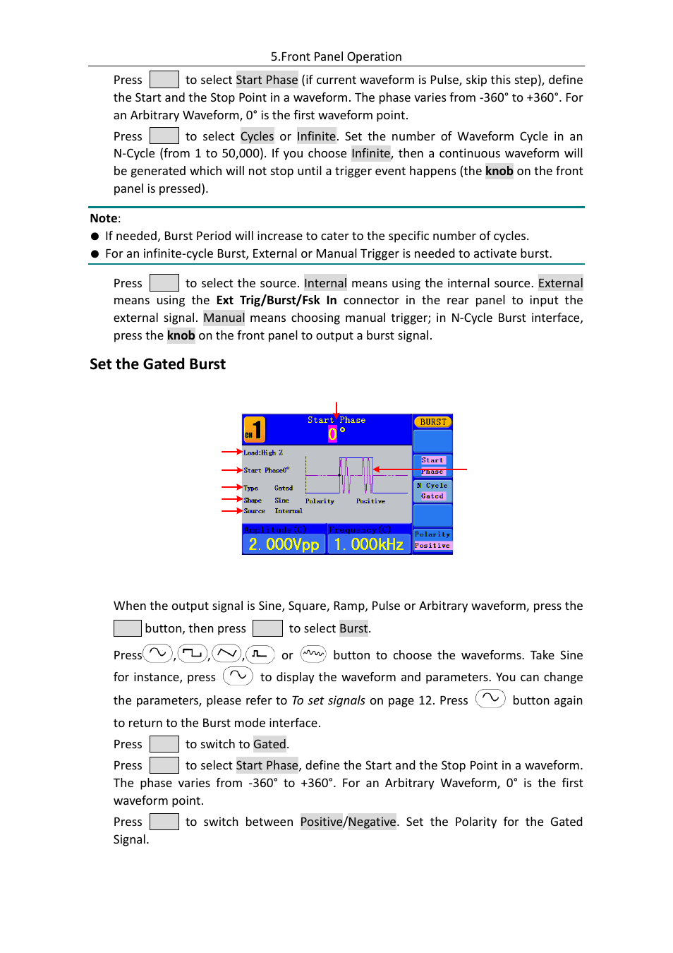 Set the gated burst | OWON AG (-F) Series User Manual | Page 37 / 52