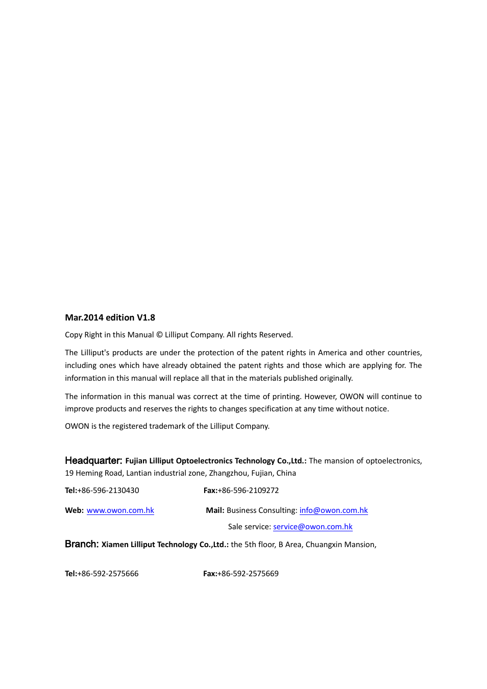 OWON AG1022 User Manual | Page 2 / 41