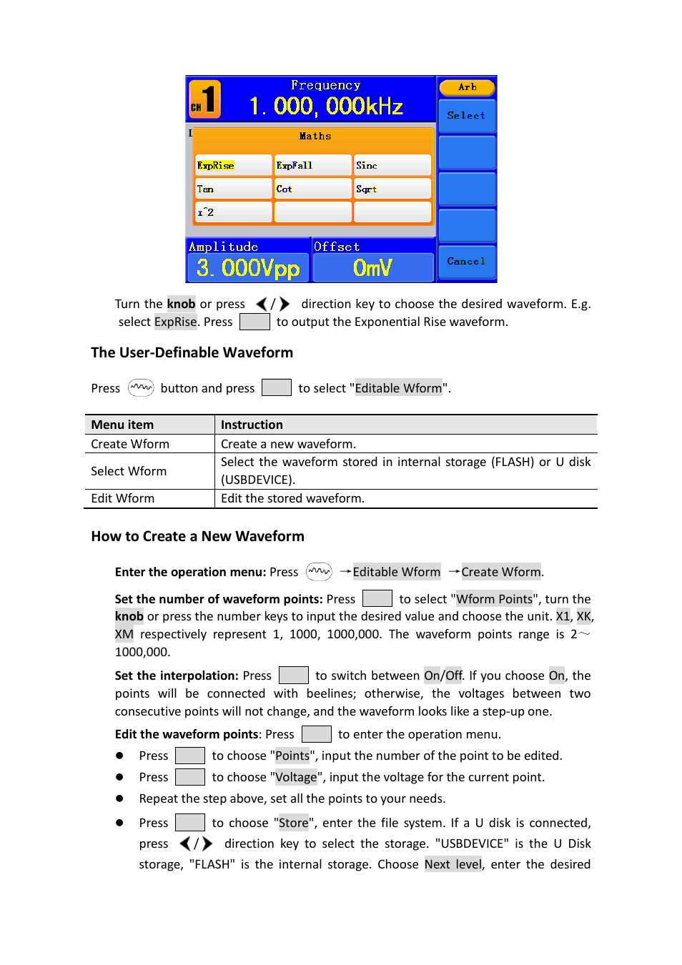 The user-definable waveform | OWON AG1022 User Manual | Page 25 / 41