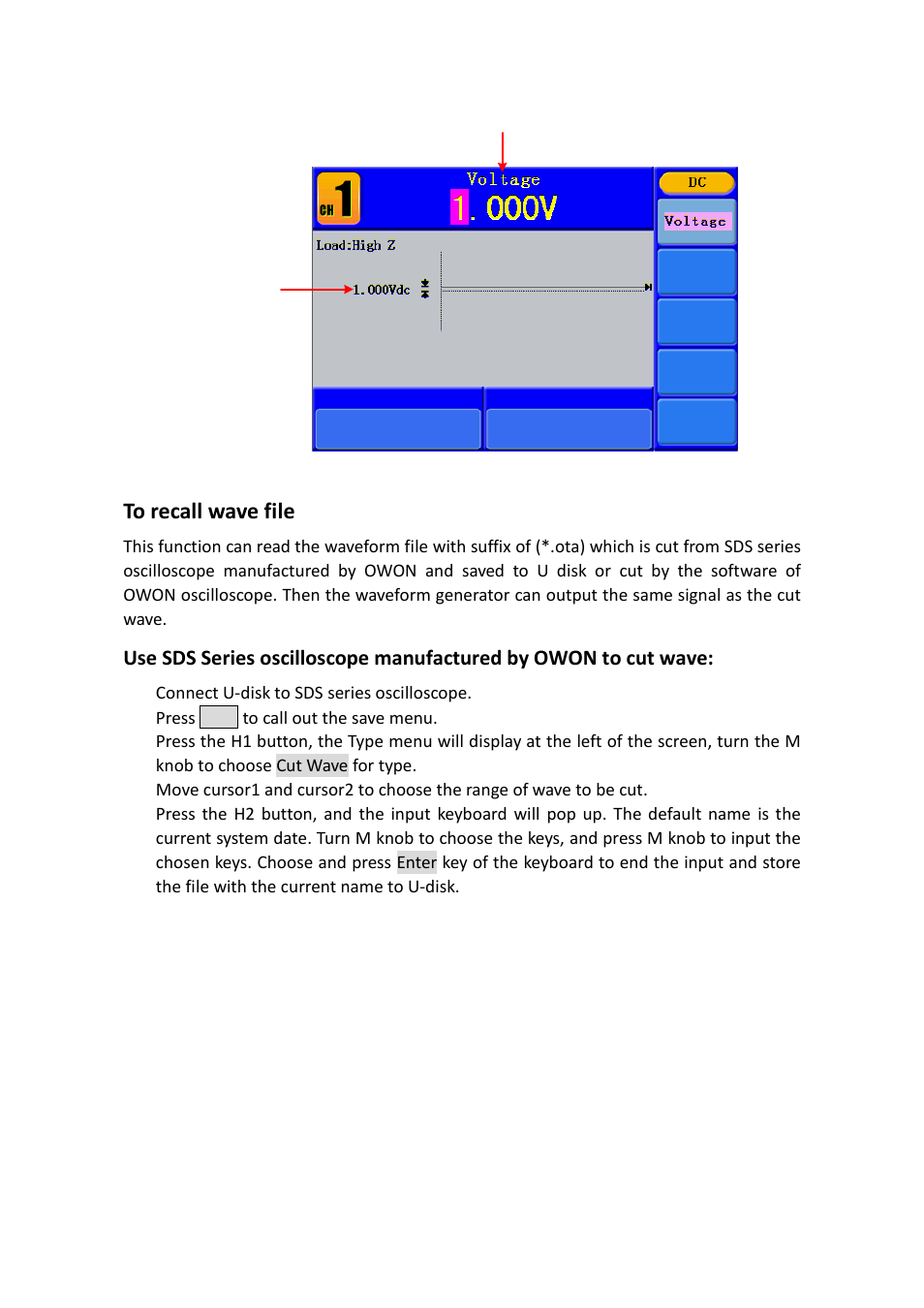 To recall wave file | OWON AG1022 User Manual | Page 27 / 41