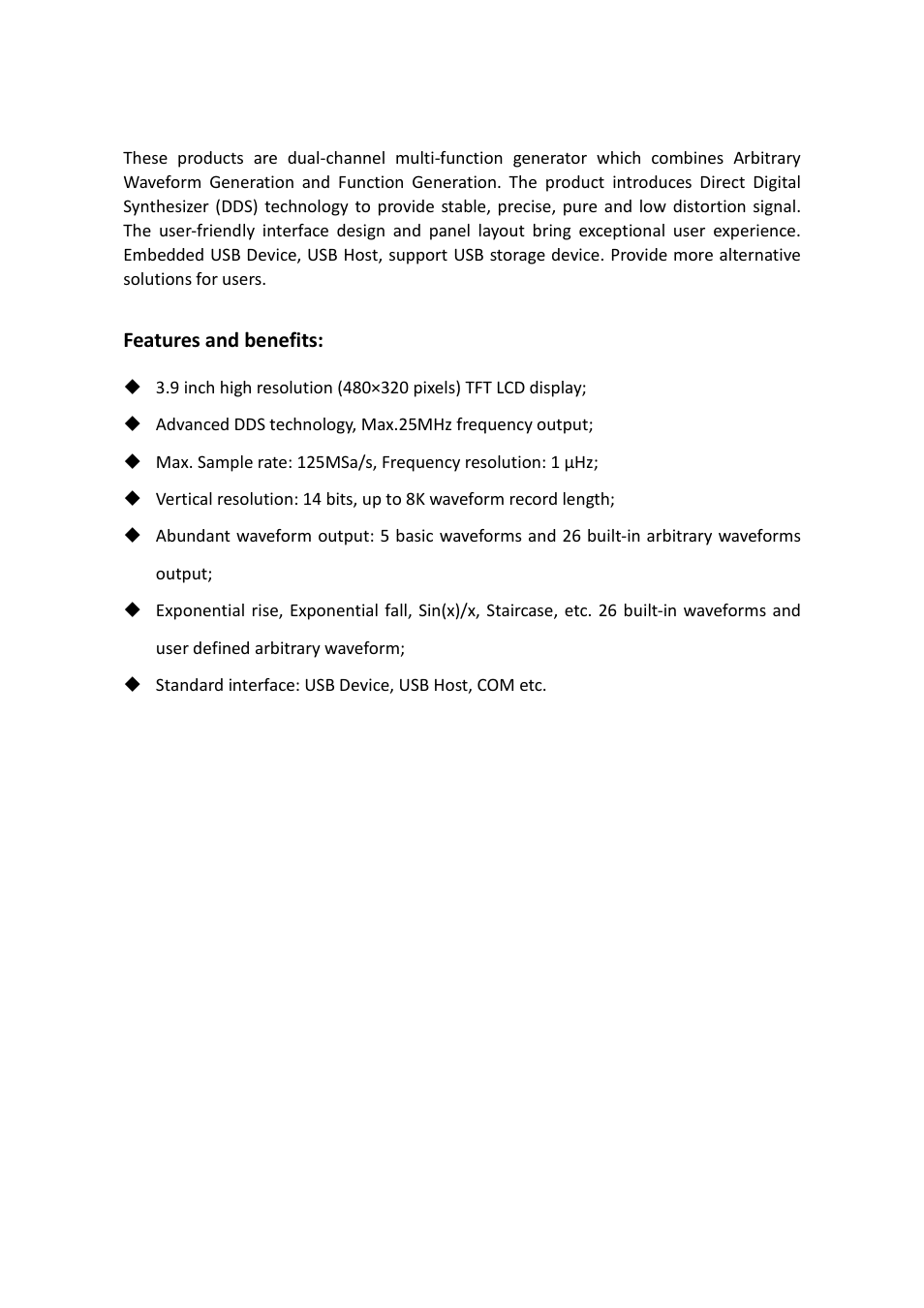 General characteristics | OWON AG1022 User Manual | Page 8 / 41