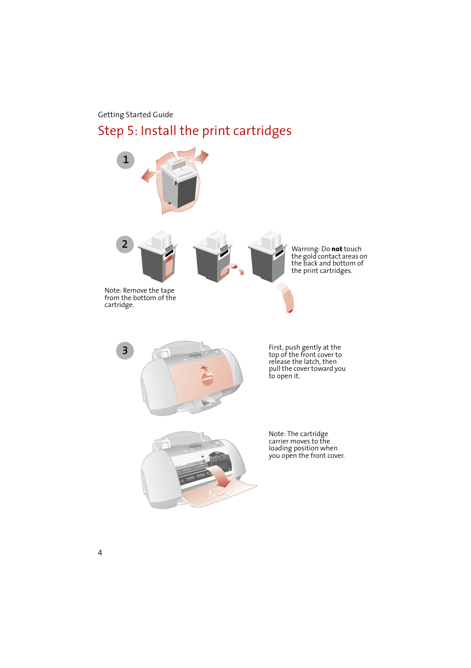 Step5: install the print cartridges, Step 5: install the print cartridges | Compaq 1400P User Manual | Page 6 / 32