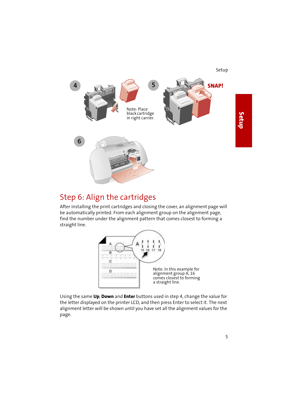 Step6: align the cartridges, Step 6: align the cartridges, Se tup | Compaq 1400P User Manual | Page 7 / 32