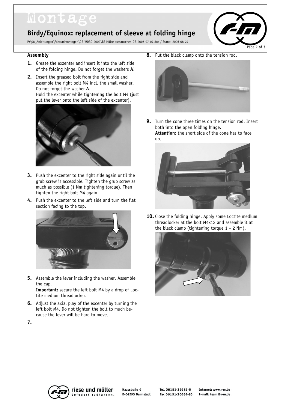 Pacific Cycles BIRDY Monocoque hinge adjustment User Manual | Page 2 / 3