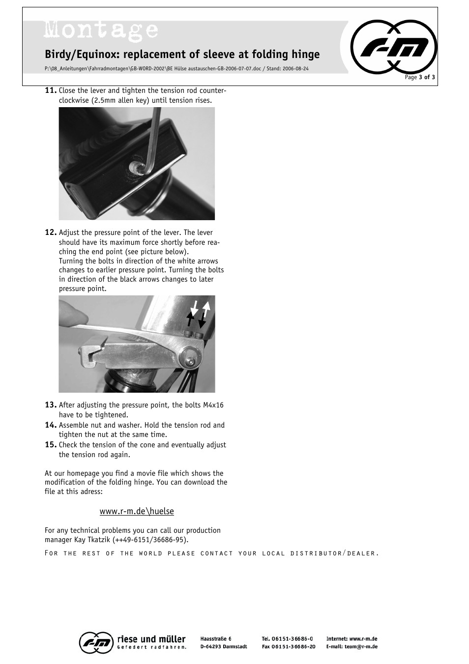 Pacific Cycles BIRDY Monocoque hinge adjustment User Manual | Page 3 / 3
