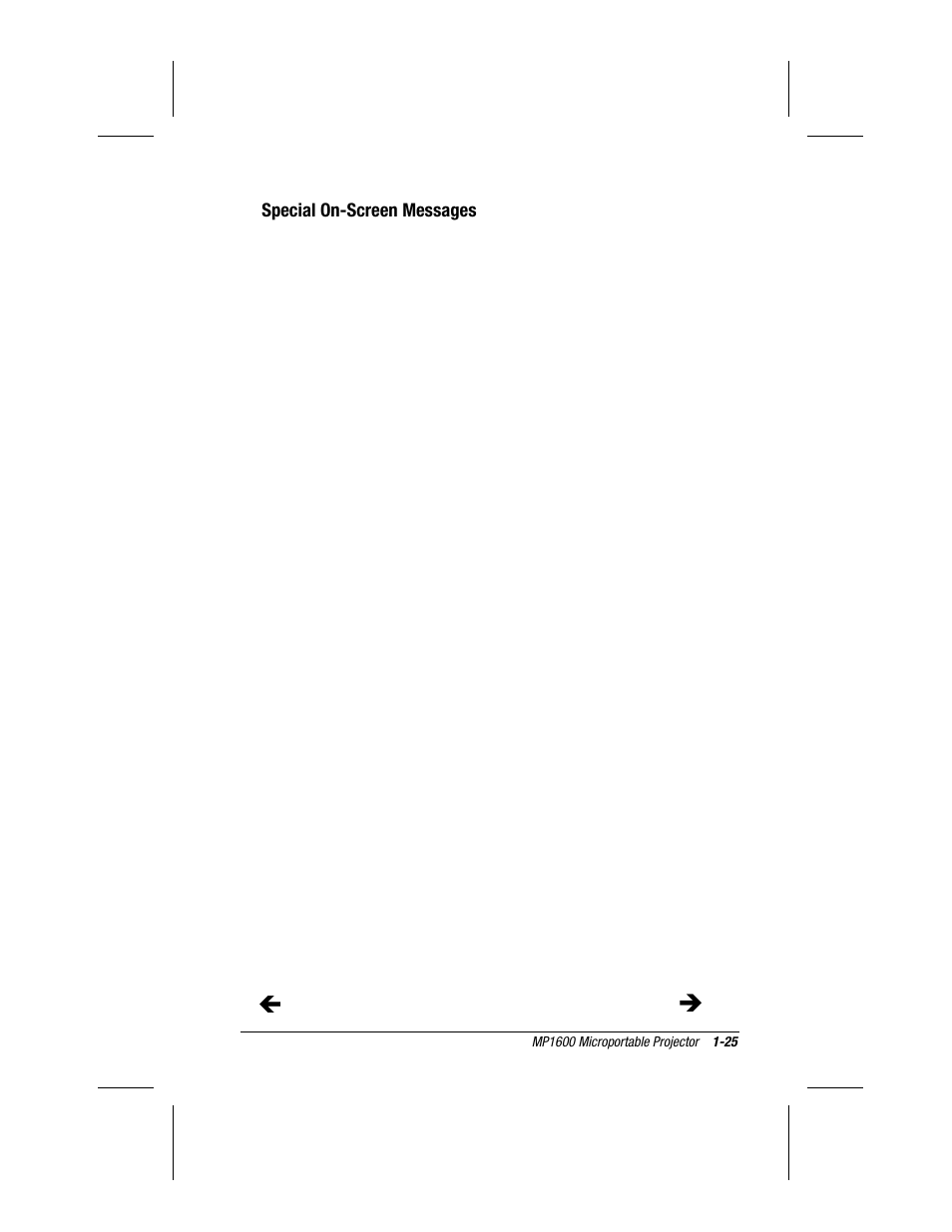 Special on-screen messages | Compaq MP1600 User Manual | Page 31 / 50