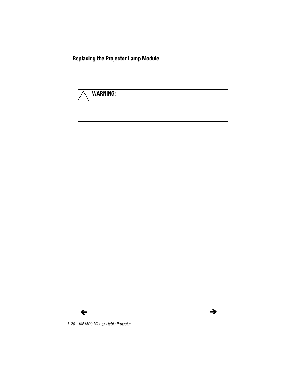 Replacing the projector lamp module | Compaq MP1600 User Manual | Page 34 / 50