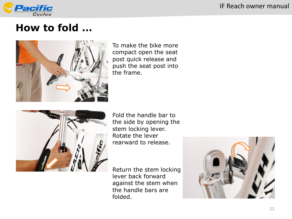 How to fold, If reach owner manual | Pacific Cycles IF Reach User Manual | Page 11 / 14