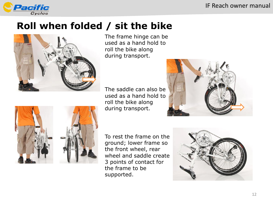 Roll when folded / sit the bike, If reach owner manual | Pacific Cycles IF Reach User Manual | Page 12 / 14