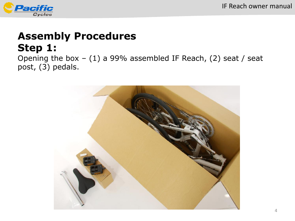 Assembly procedures step 1 | Pacific Cycles IF Reach User Manual | Page 4 / 14