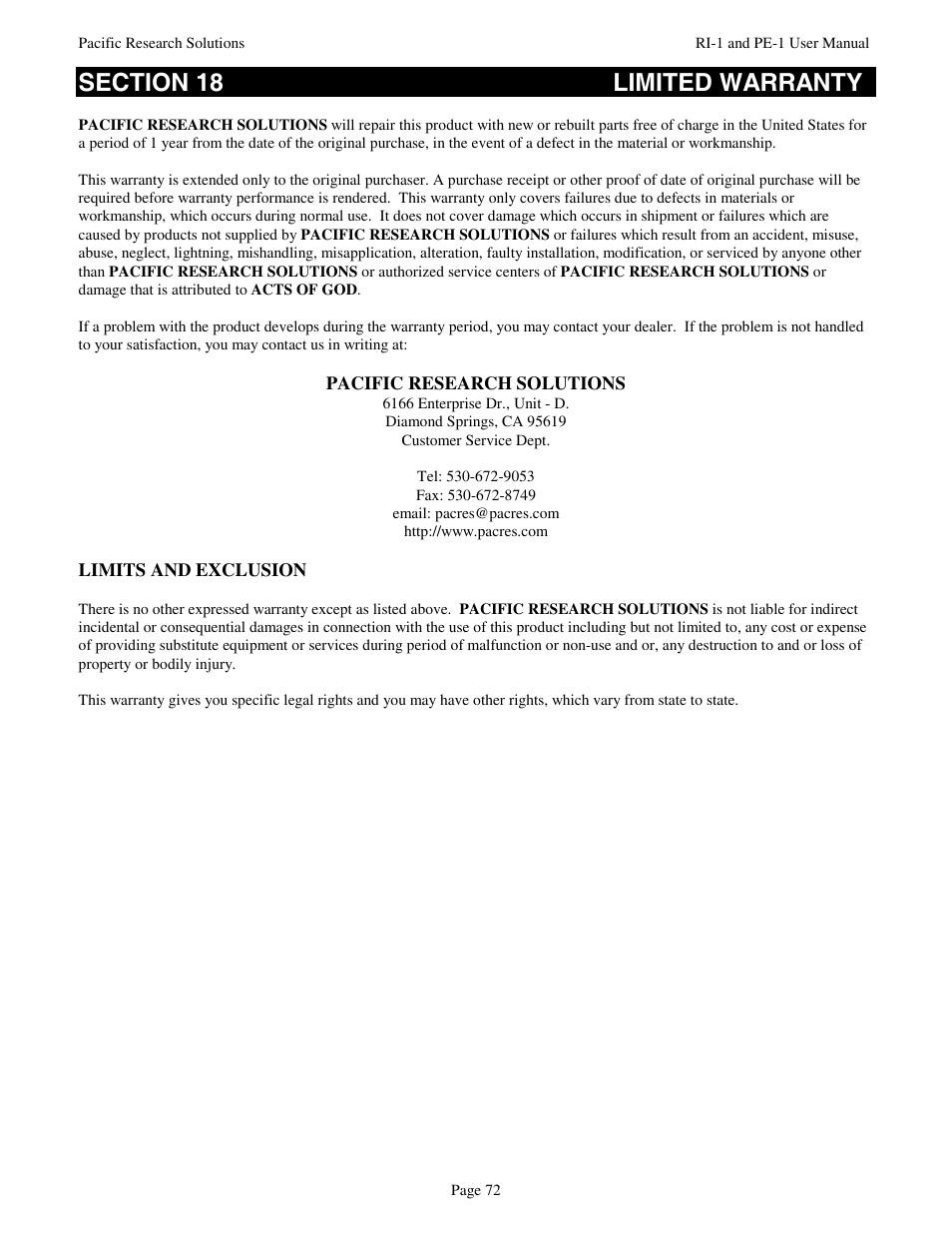 Pacific Research Solutions RI-1 User Manual | Page 78 / 84