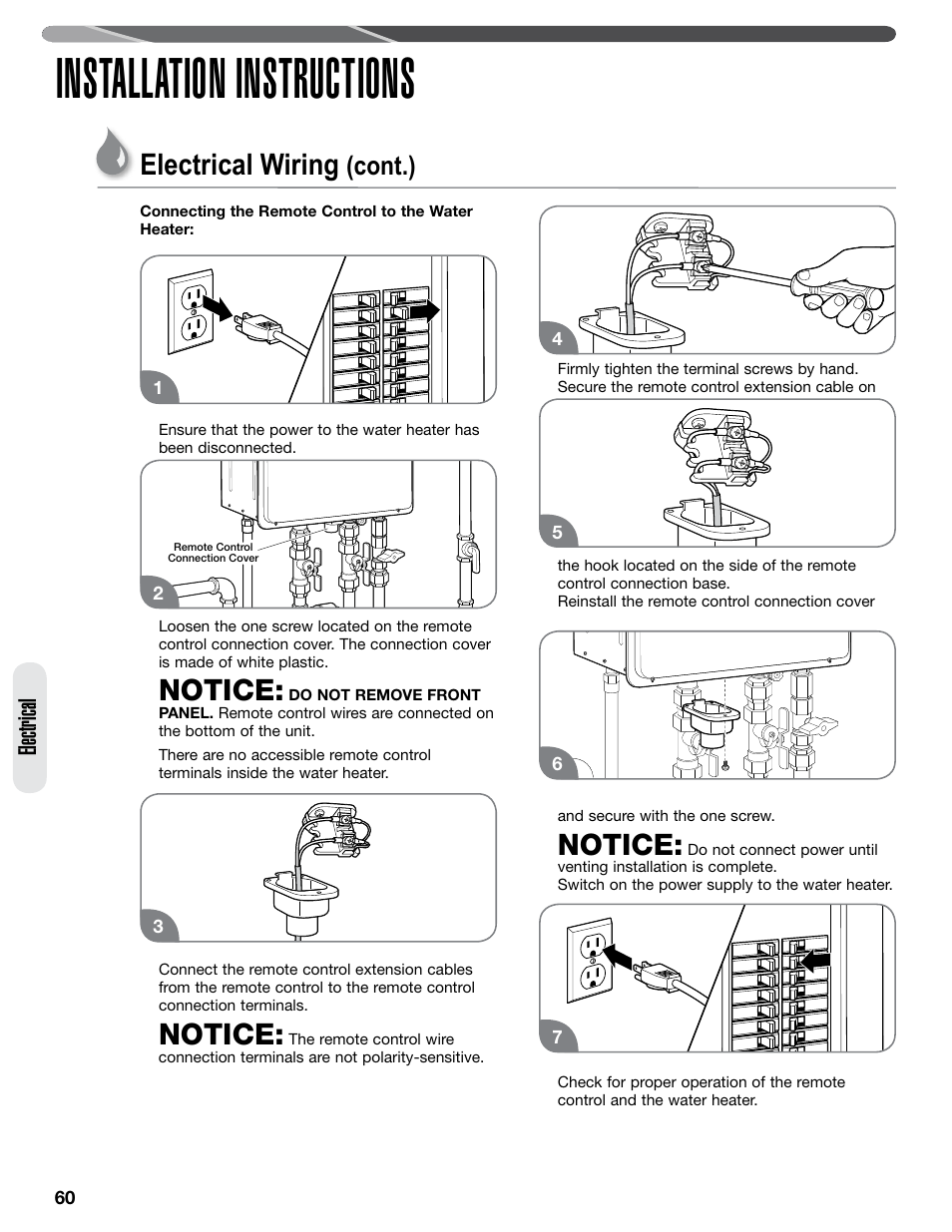 Installation instructions, Notice, Electrical wiring | Cont.), Electrical | Paloma PHH-32 part 2 User Manual | Page 24 / 36