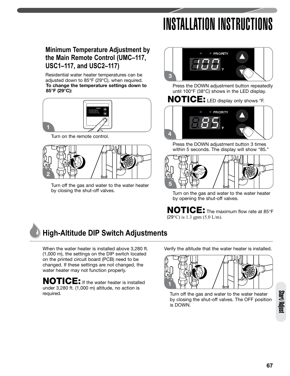Installation instructions, Notice, High-altitude dip switch adjustments | Start/adjust | Paloma PHH-32 part 2 User Manual | Page 31 / 36