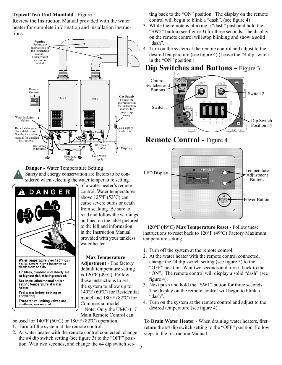 Dip switches and buttons, Remote control, Figure 3 | Figure 4 | Paloma DUOnex 2-Unit System User Manual | Page 2 / 2